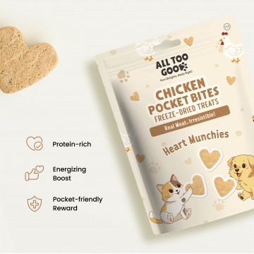 All Too Good Chicken Pocket Bites Freeze-Dried Treats Heart Munchies 78g